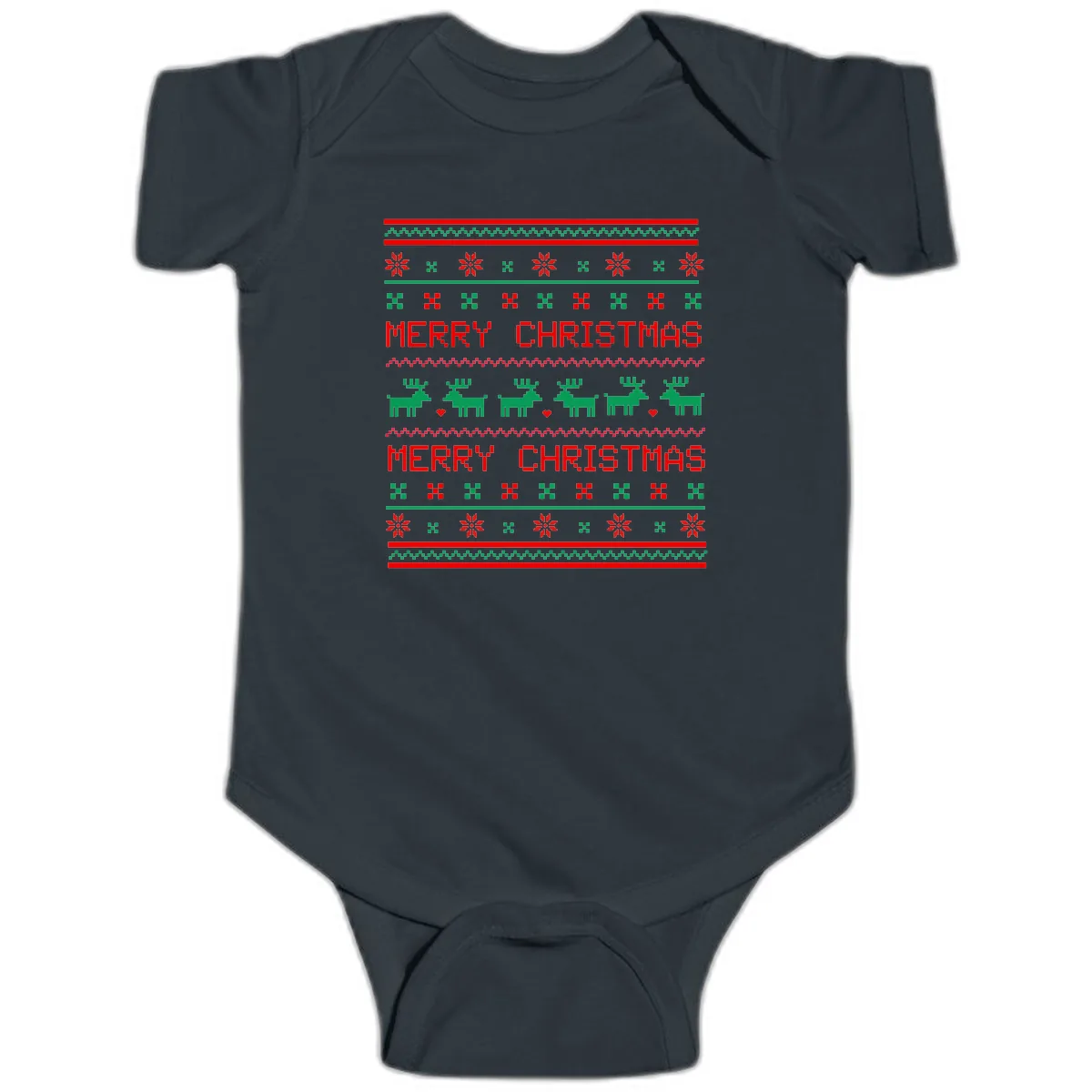 Merry Christmas Reindeer Pattern Baby Onesie in Black