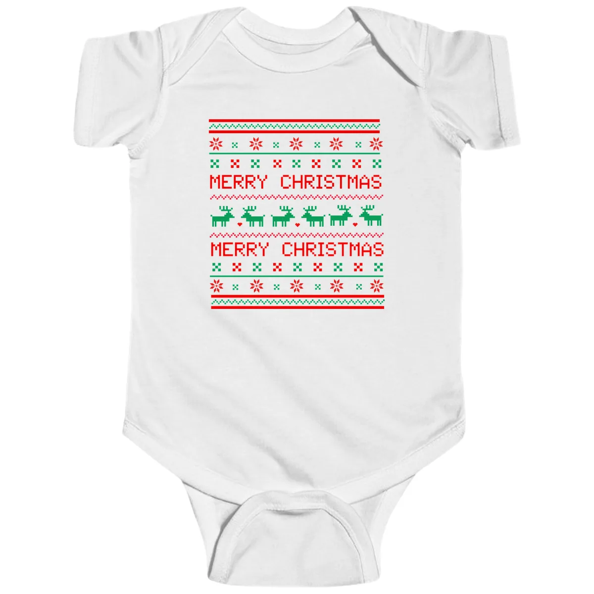 Merry Christmas Reindeer Pattern Baby Onesie in White