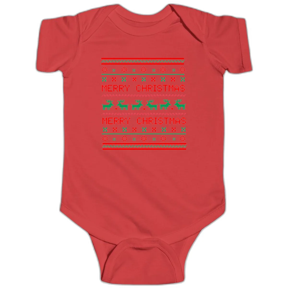 Merry Christmas Reindeer Pattern Baby Onesie in Red