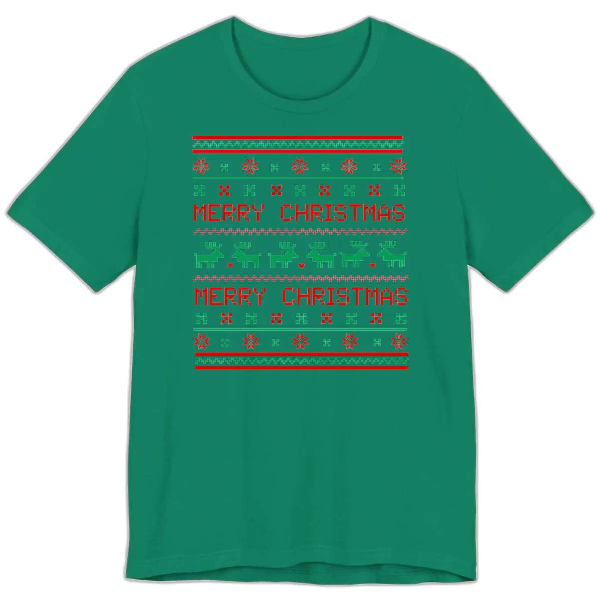 Merry Christmas Reindeer Pattern Premium T-Shirt in Kelly