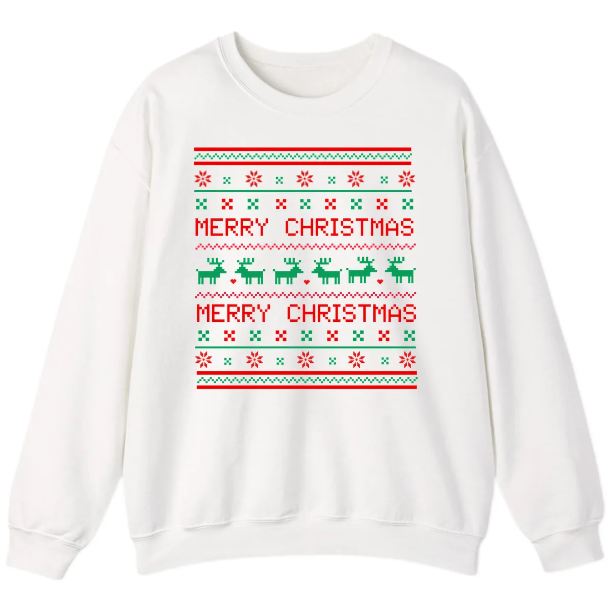 Merry Christmas Reindeer Pattern Sweatshirt in White