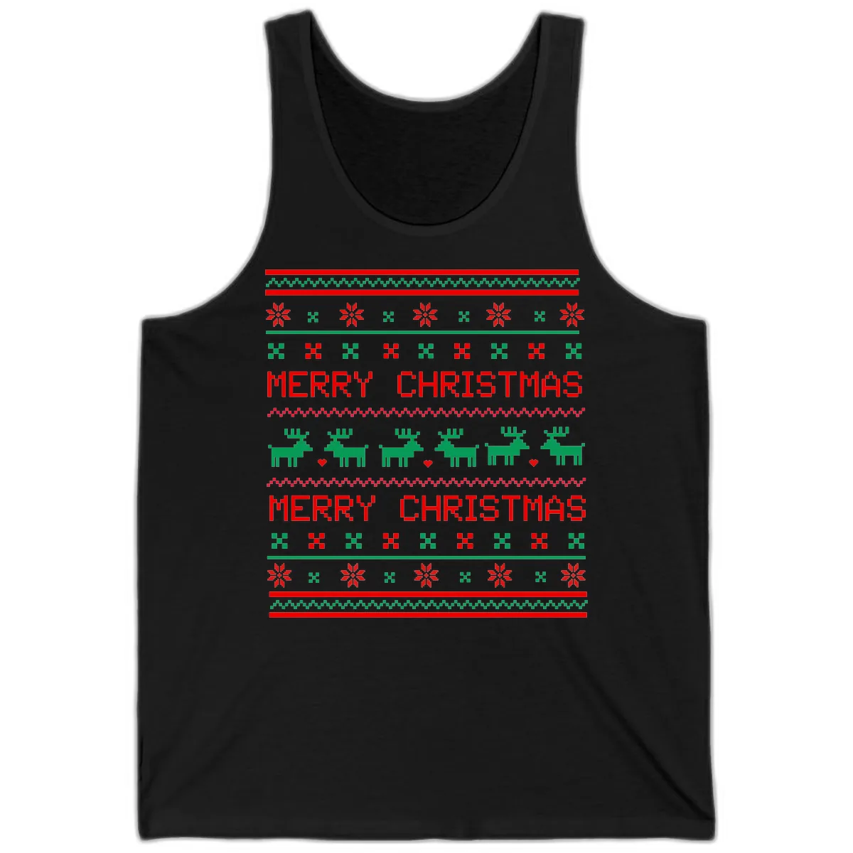 Merry Christmas Reindeer Pattern Tank in Black