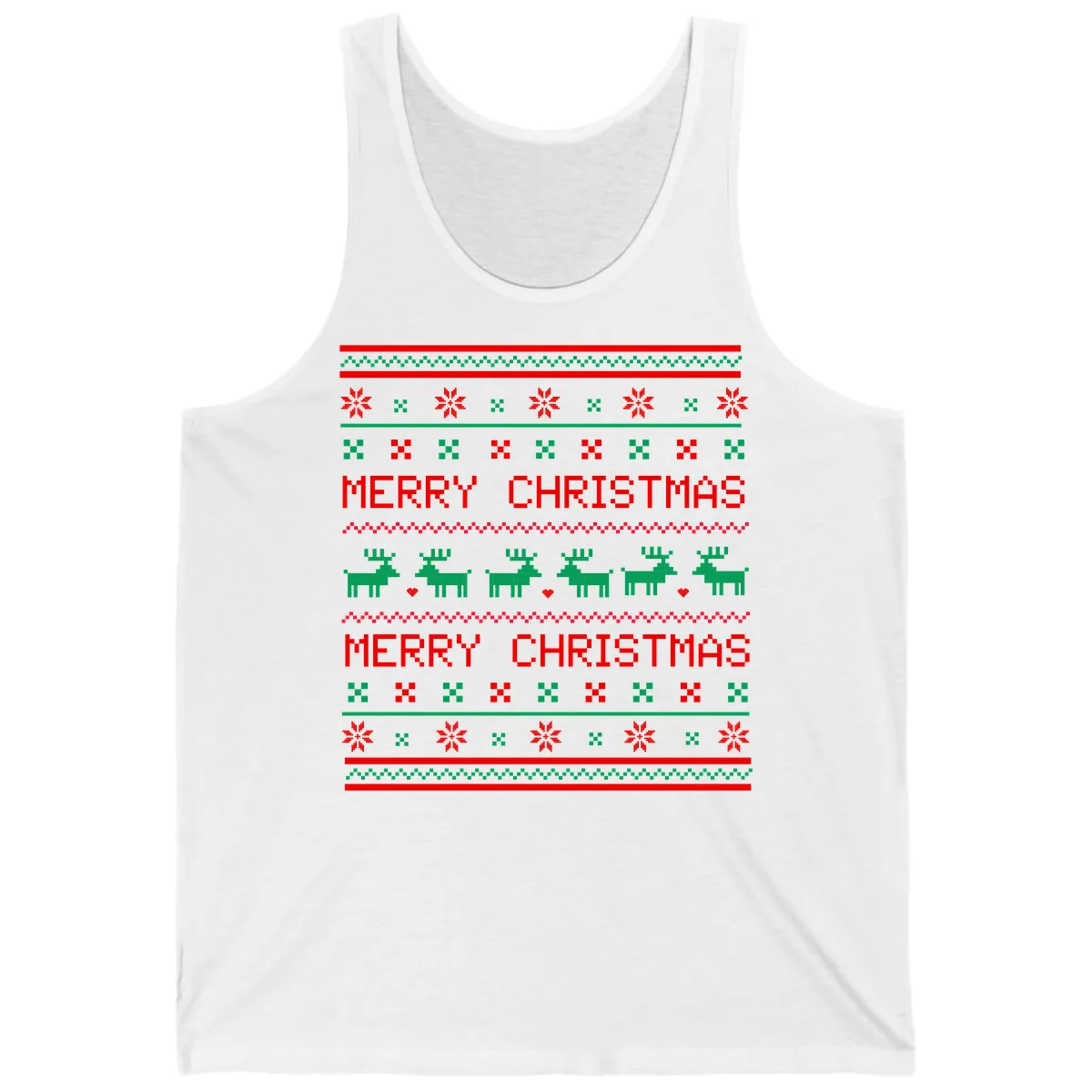 Merry Christmas Reindeer Pattern Tank in White
