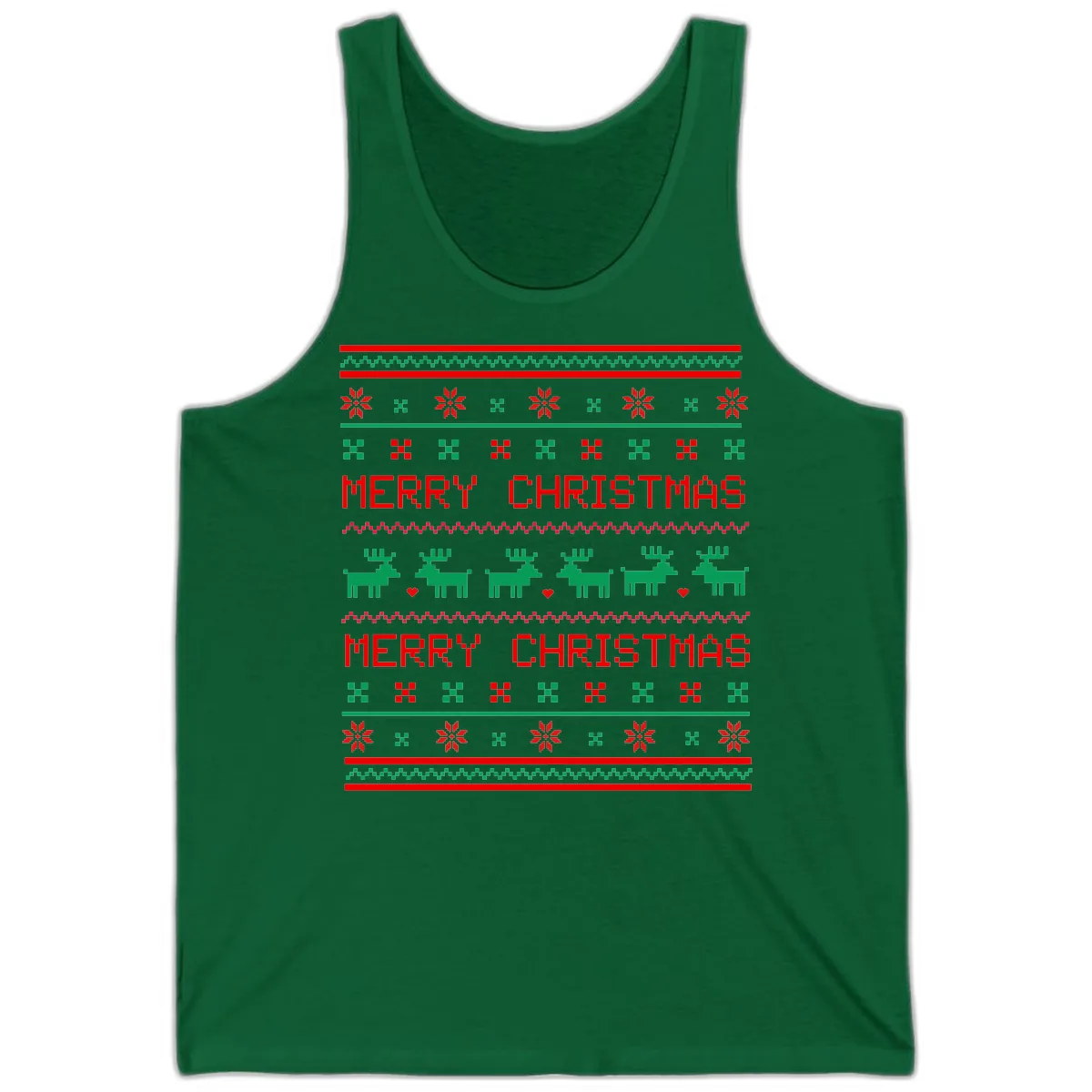 Merry Christmas Reindeer Pattern Tank in Kelly