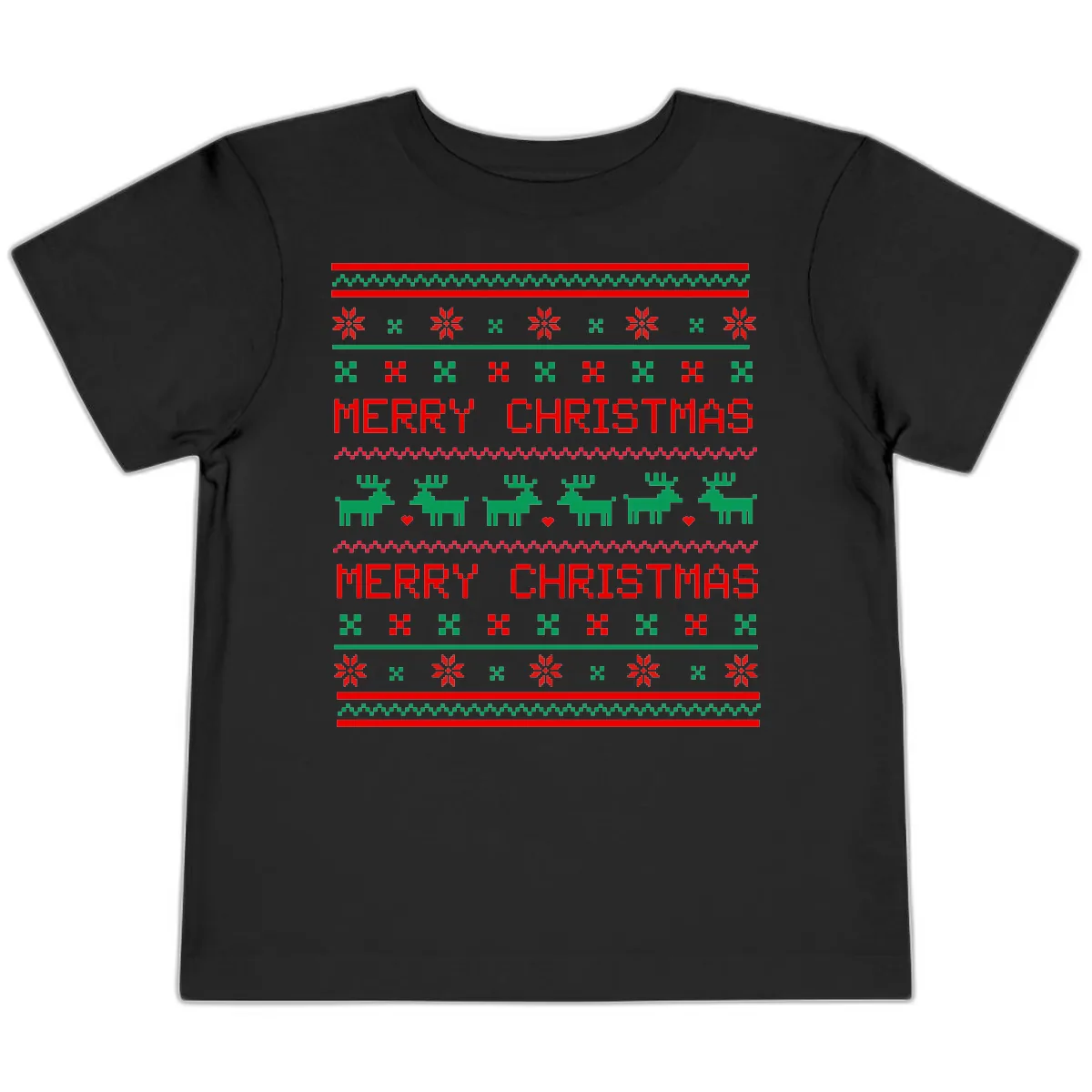Merry Christmas Reindeer Pattern Toddler T-Shirt in Black