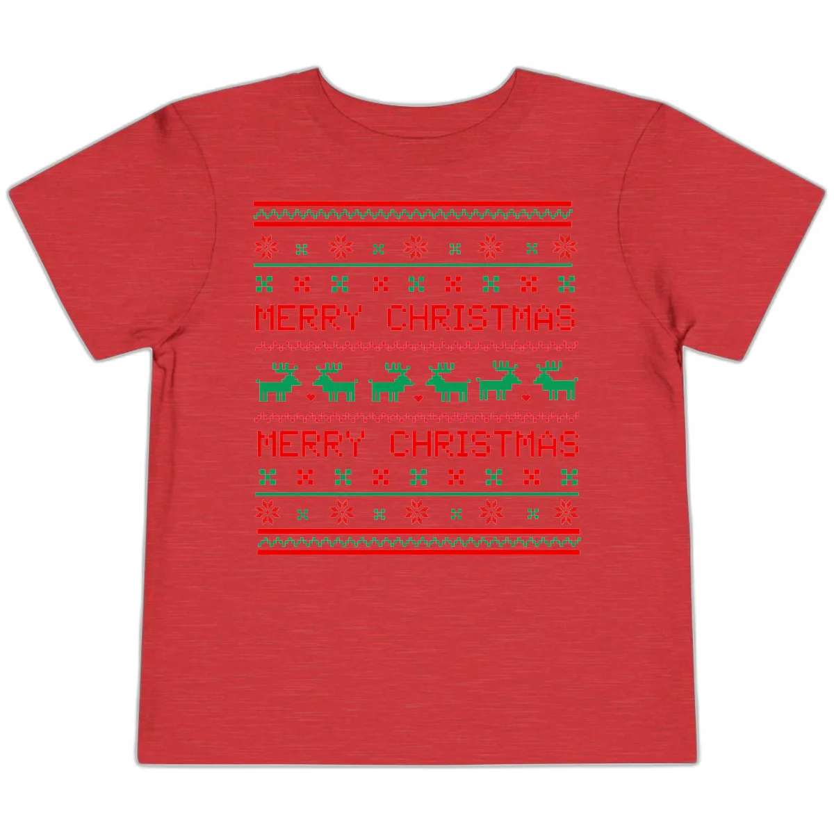 Merry Christmas Reindeer Pattern Toddler T-Shirt in Heather Red