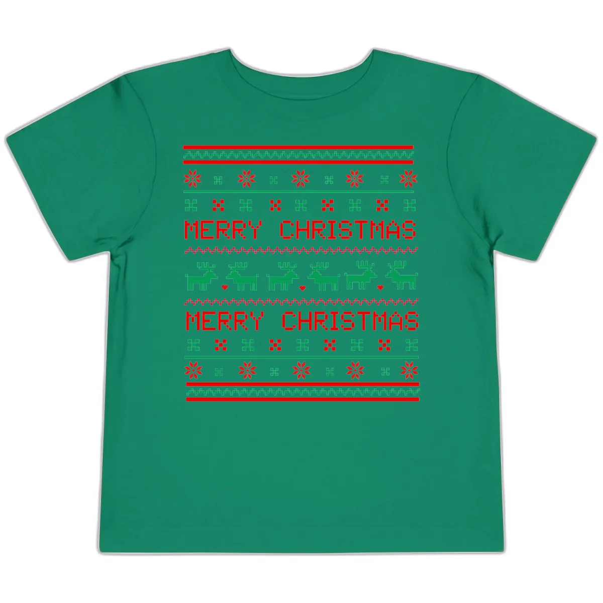 Merry Christmas Reindeer Pattern Toddler T-Shirt in Kelly