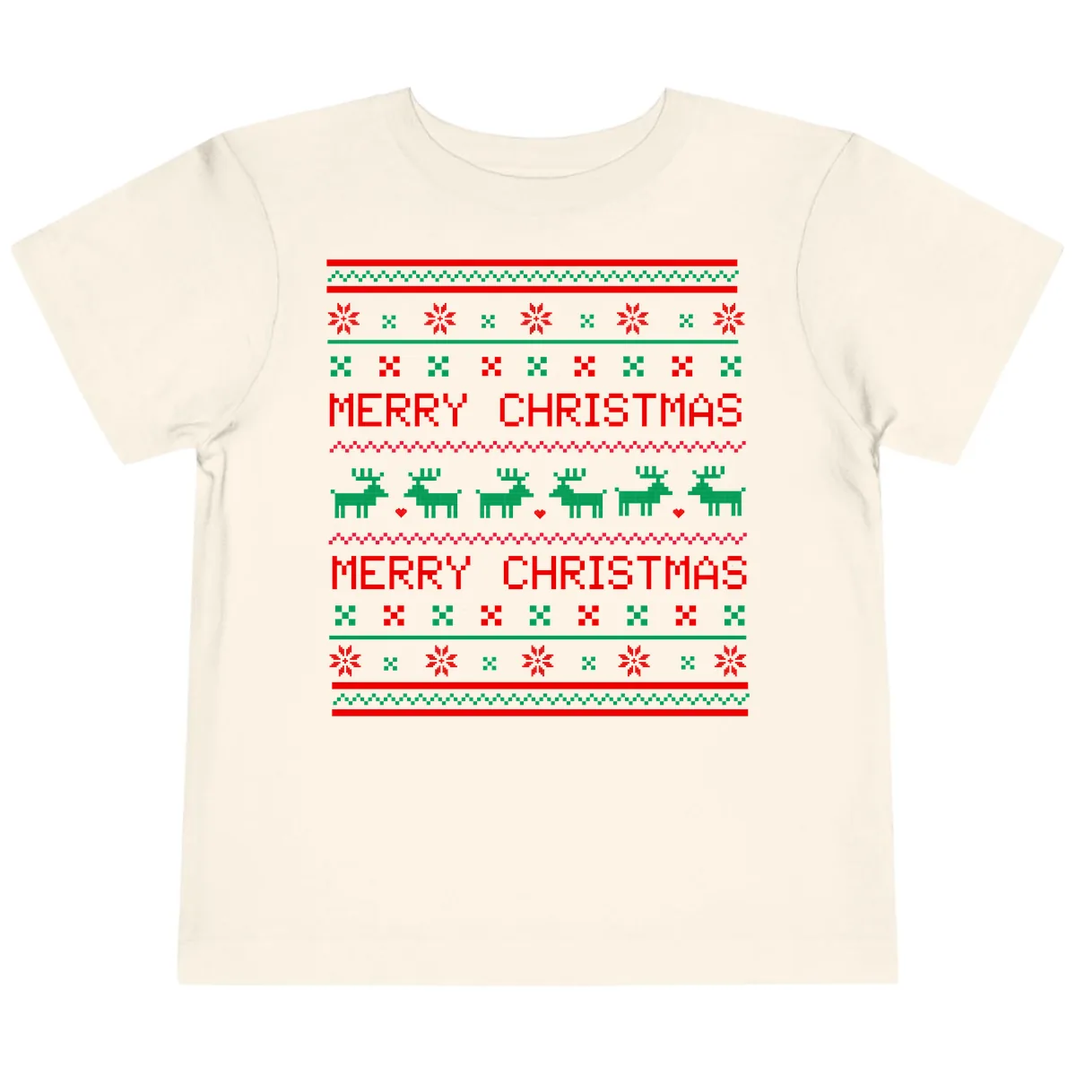 Merry Christmas Reindeer Pattern Toddler T-Shirt in Natural