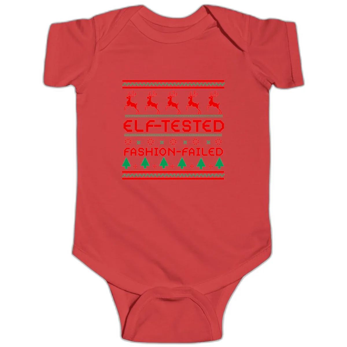 Elf-Tested Fashion-Failed Ugly Sweater Baby Onesie in Red