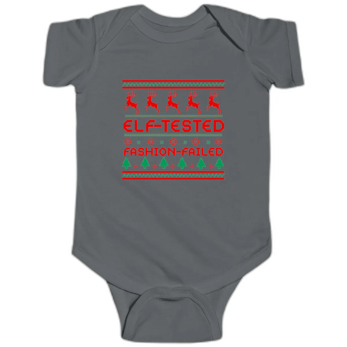 Elf-Tested Fashion-Failed Ugly Sweater Baby Onesie in Charcoal