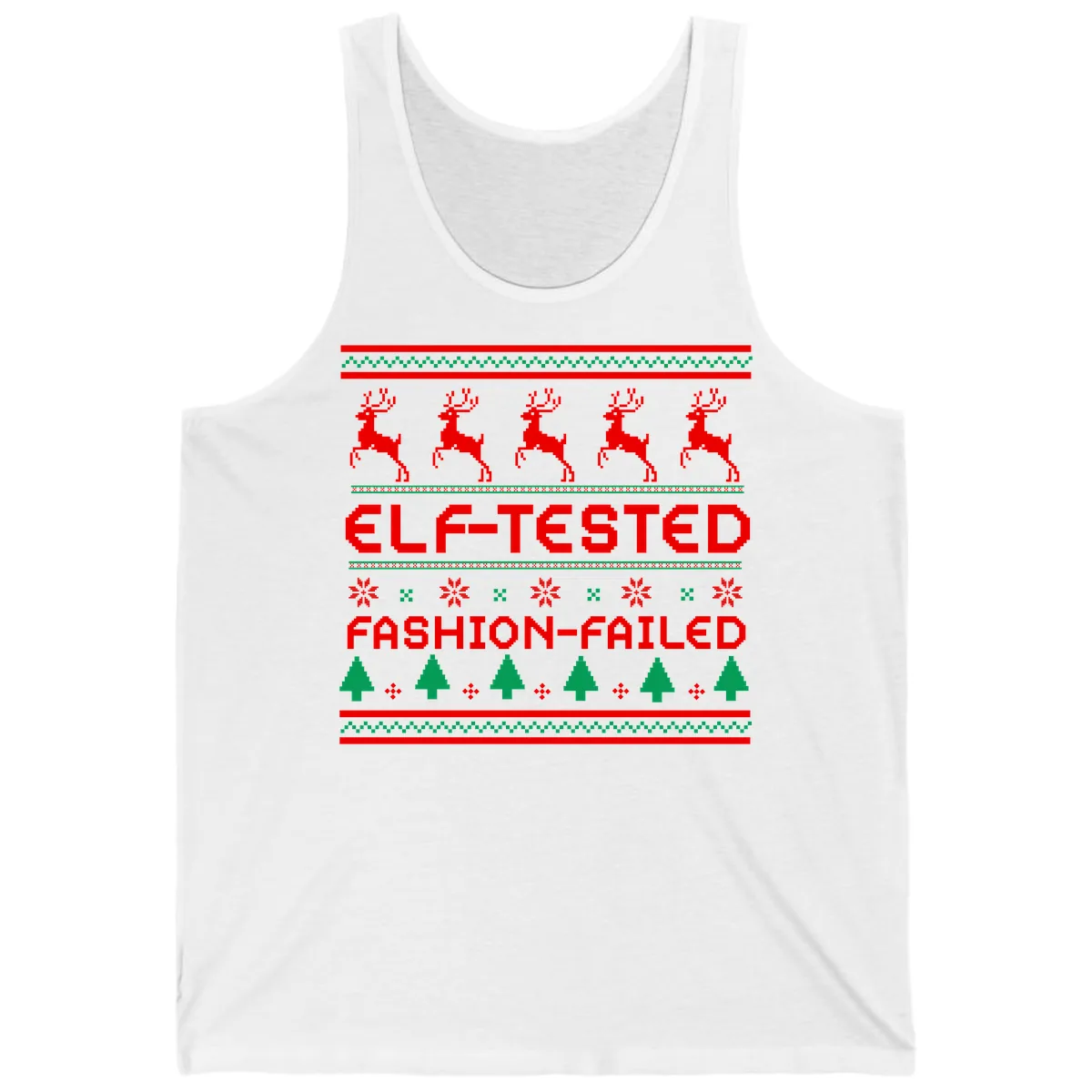 Elf-Tested Fashion-Failed Ugly Sweater Tank in White