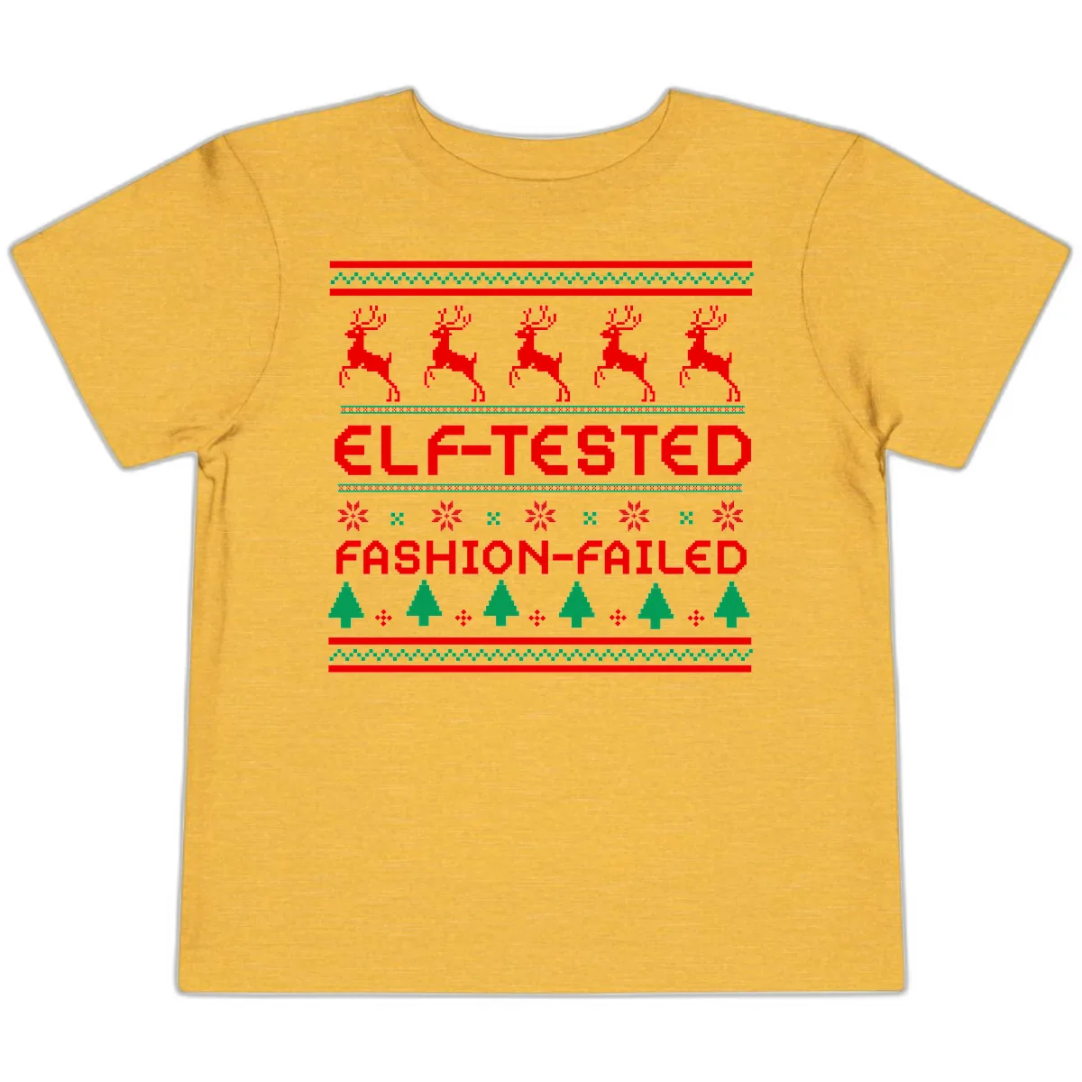 Elf-Tested Fashion-Failed Ugly Sweater Toddler T-Shirt in Heather Yellow Gold