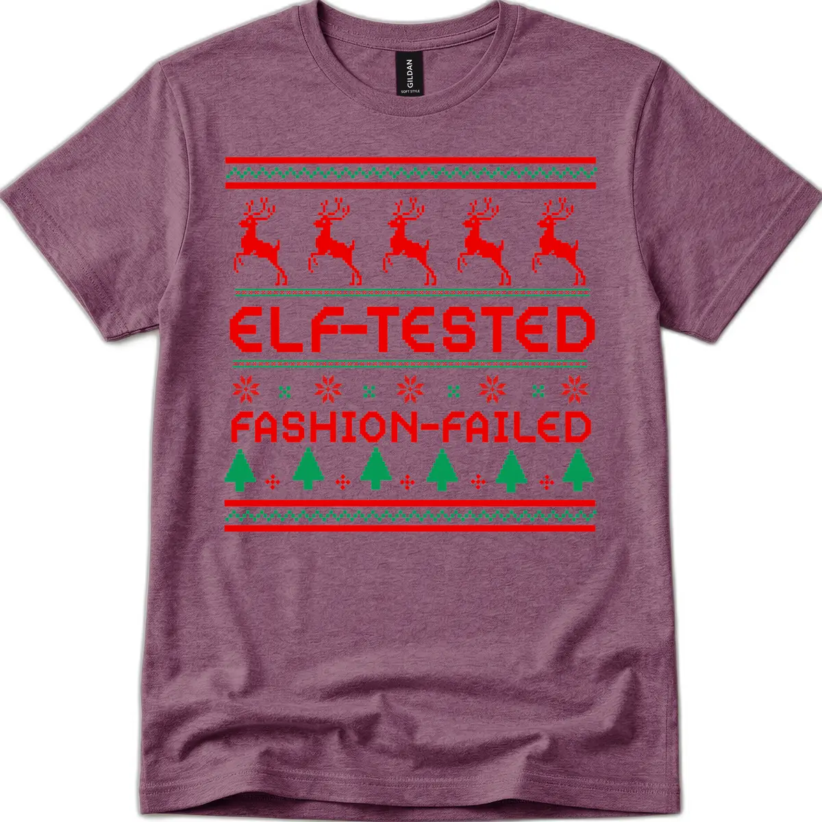 Elf-Tested Fashion-Failed Ugly Sweater T-Shirt in Heather Maroon
