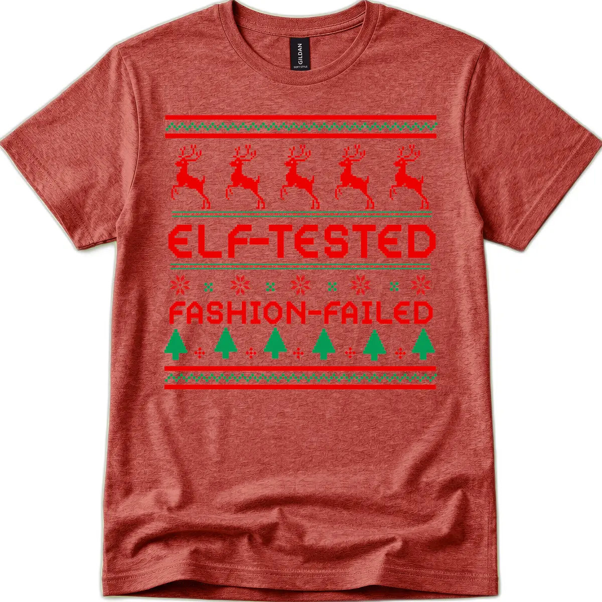 Elf-Tested Fashion-Failed Ugly Sweater T-Shirt in Heather Cardinal