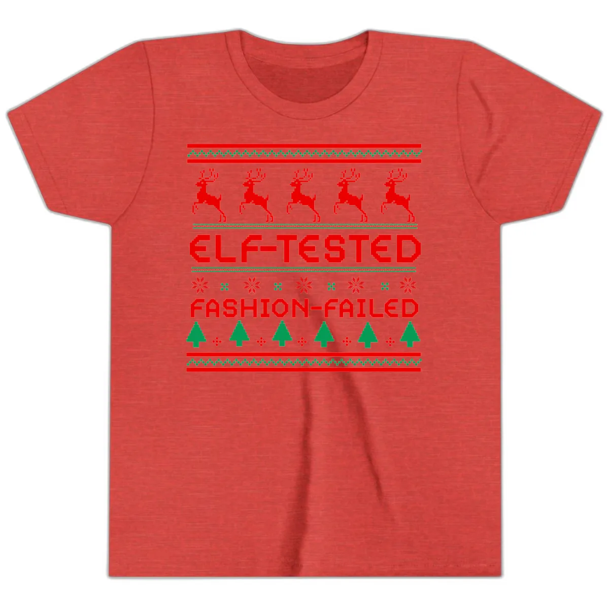 Elf-Tested Fashion-Failed Ugly Sweater Youth T-Shirt in Heather Red