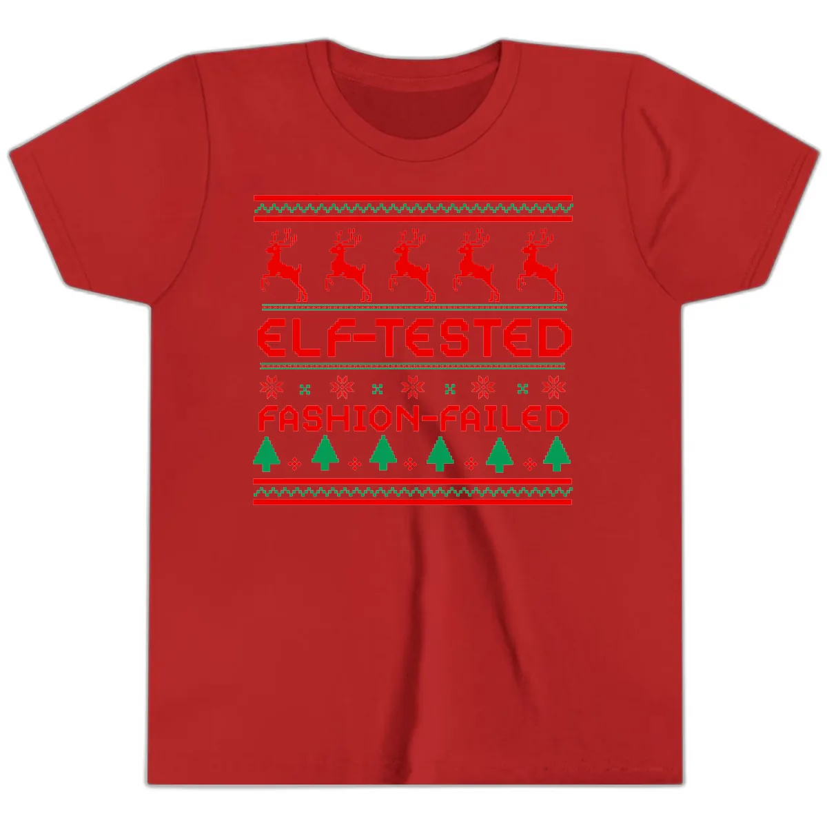 Elf-Tested Fashion-Failed Ugly Sweater Youth T-Shirt in Red
