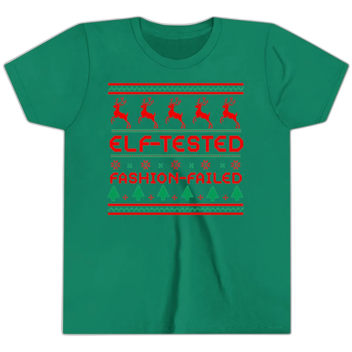 Elf-Tested Fashion-Failed Ugly Sweater Youth T-Shirt in Kelly