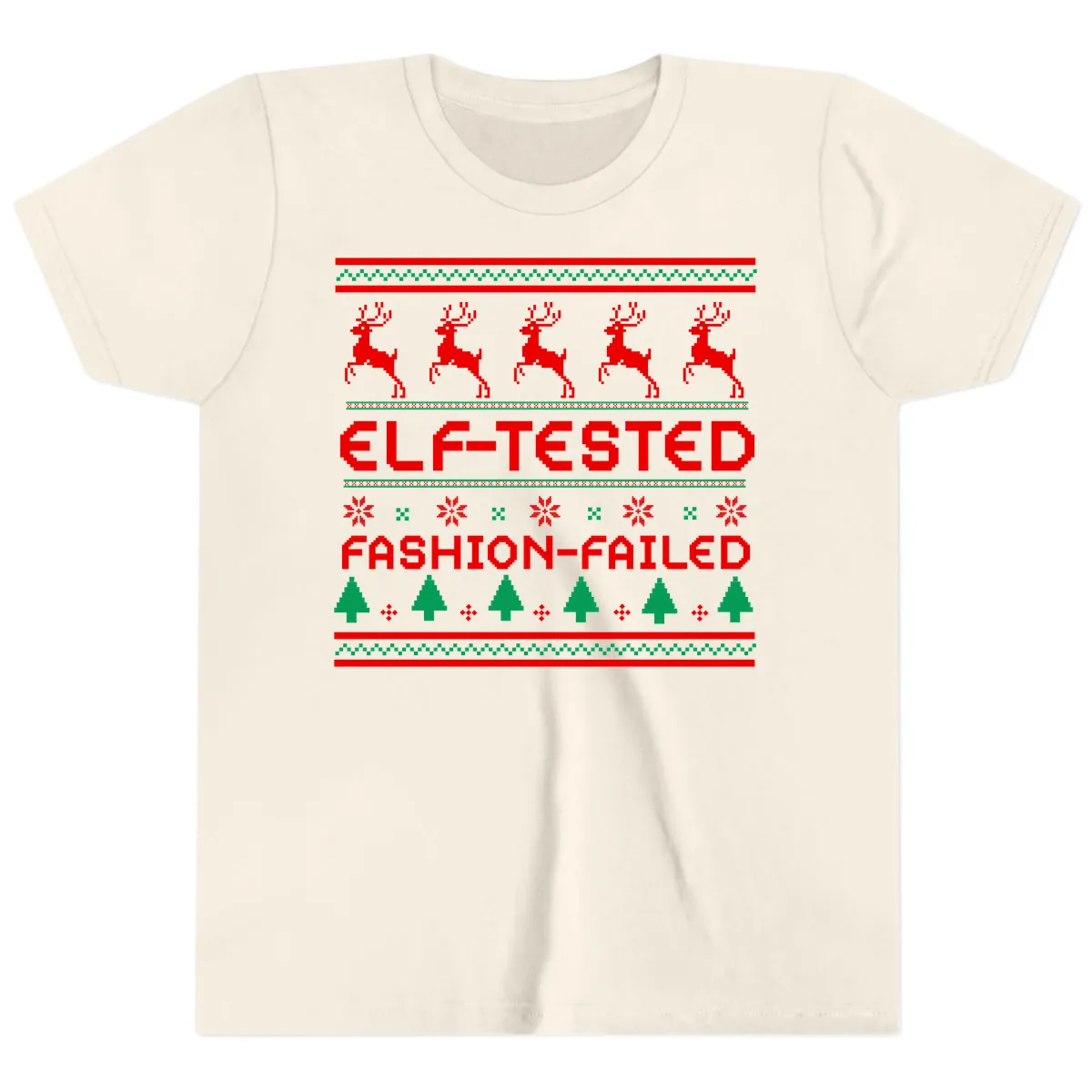 Elf-Tested Fashion-Failed Ugly Sweater Youth T-Shirt in Natural