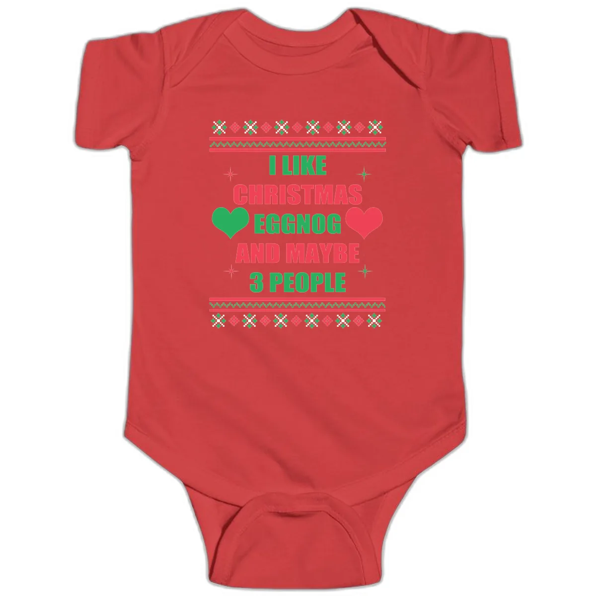 I Like Christmas Eggnog and Maybe 3 People Baby Onesie in Red