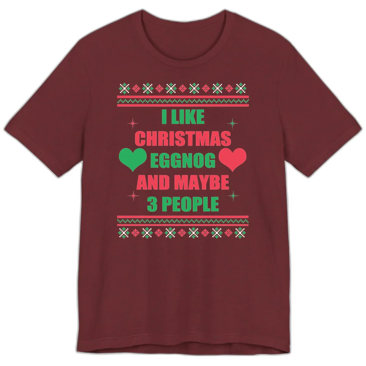 I Like Christmas Eggnog and Maybe 3 People Premium T-Shirt in Heather Cardinal