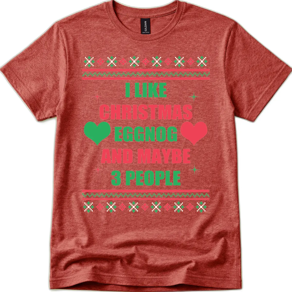 I Like Christmas Eggnog and Maybe 3 People T-Shirt in Heather Cardinal