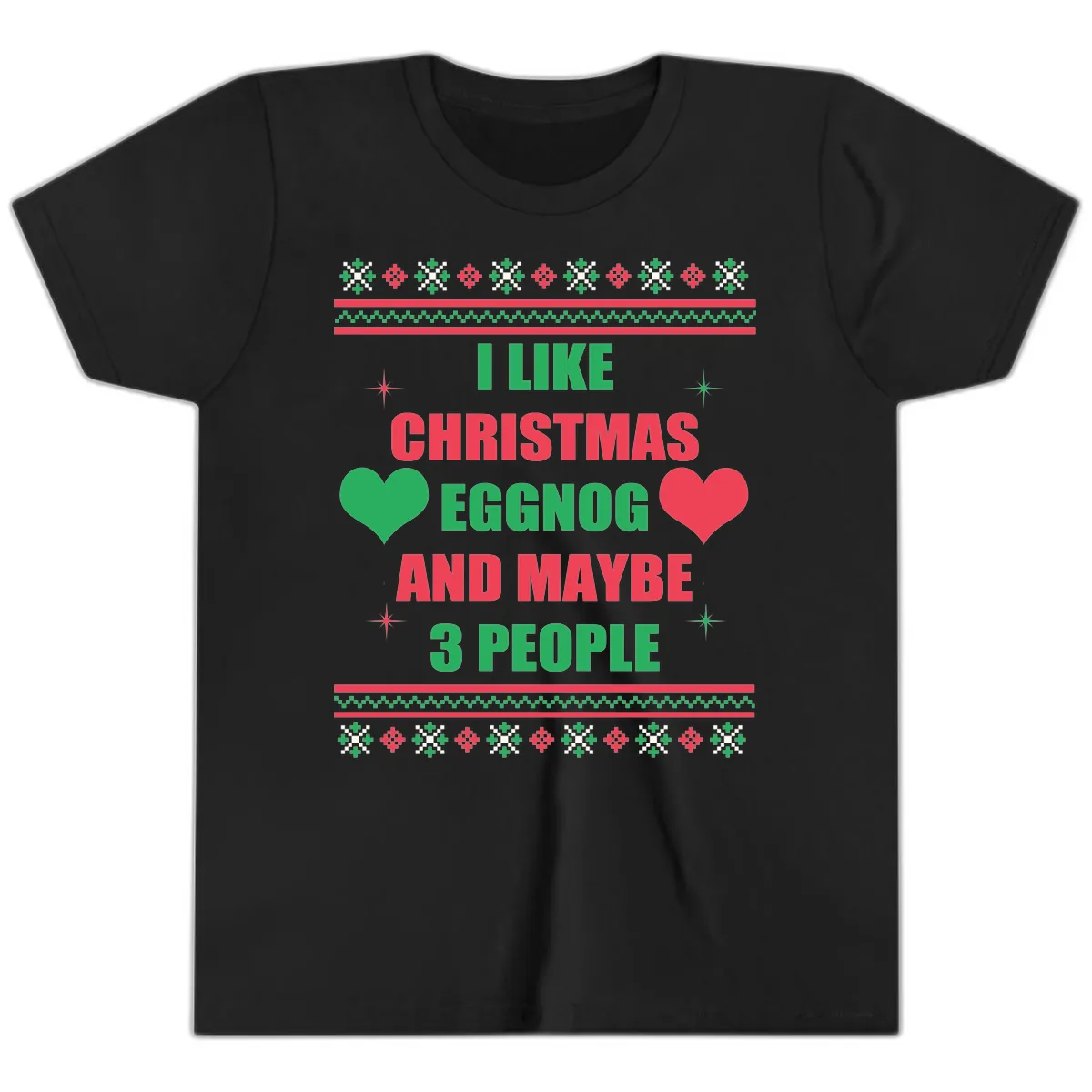 I Like Christmas Eggnog and Maybe 3 People Youth T-Shirt in Black