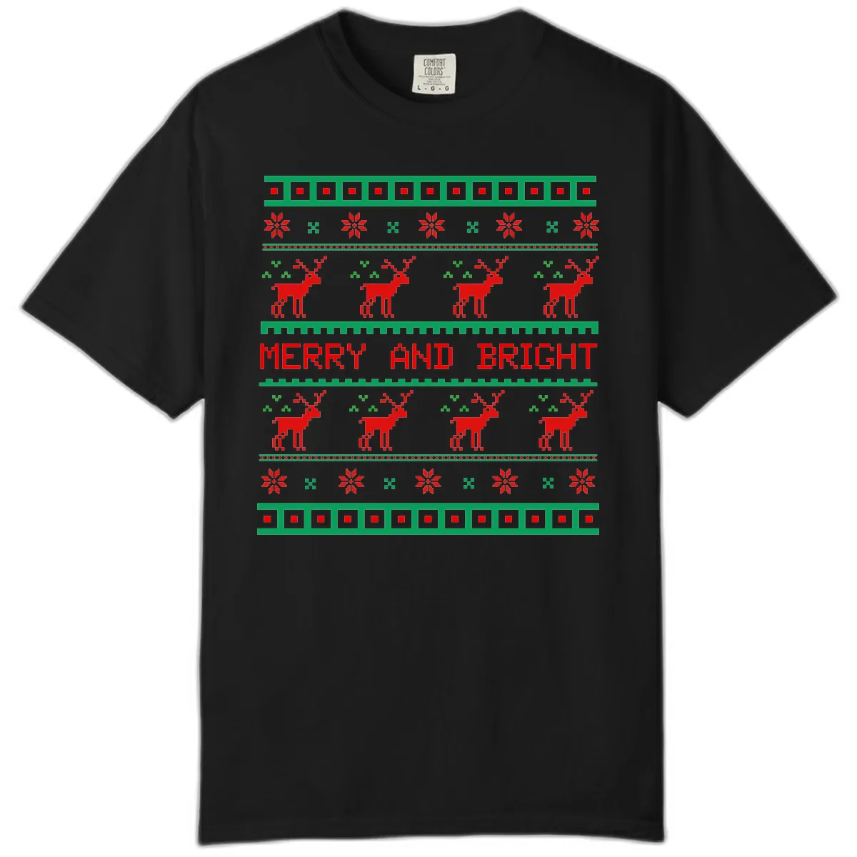 Reindeer Merry And Bright Ugly Christmas Sweater Pattern Comfort Color in Black