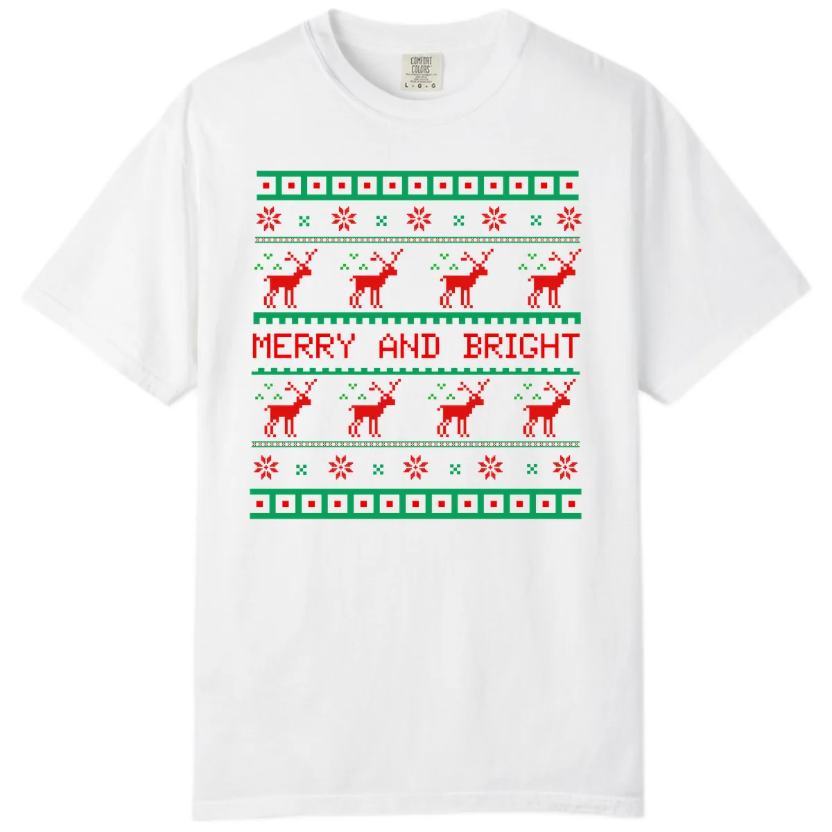 Reindeer Merry And Bright Ugly Christmas Sweater Pattern Comfort Color in White