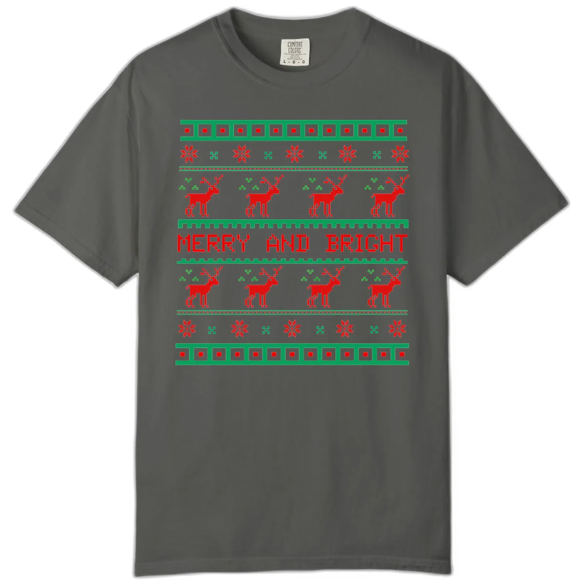 Reindeer Merry And Bright Ugly Christmas Sweater Pattern Comfort Color in Pepper