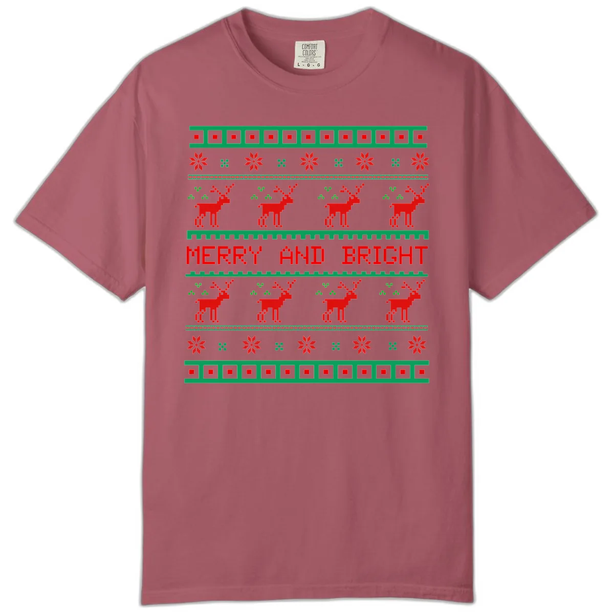 Reindeer Merry And Bright Ugly Christmas Sweater Pattern Comfort Color in Crimson