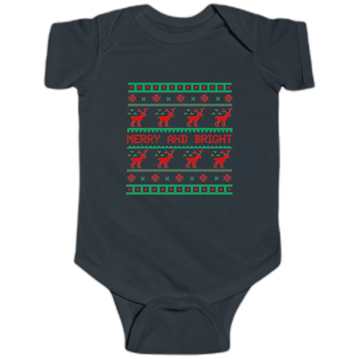 Reindeer Merry And Bright Ugly Christmas Sweater Pattern Baby Onesie in Black