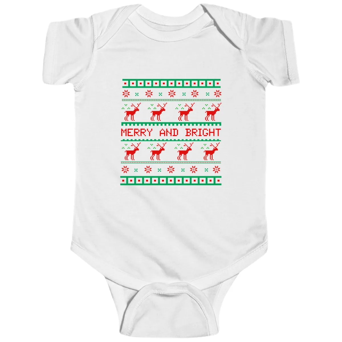 Reindeer Merry And Bright Ugly Christmas Sweater Pattern Baby Onesie in White