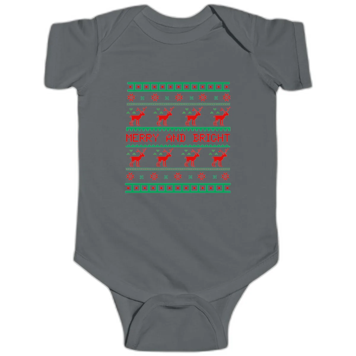 Reindeer Merry And Bright Ugly Christmas Sweater Pattern Baby Onesie in Charcoal