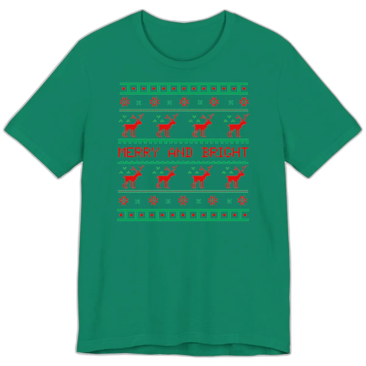 Reindeer Merry And Bright Ugly Christmas Sweater Pattern Premium T-Shirt in Kelly