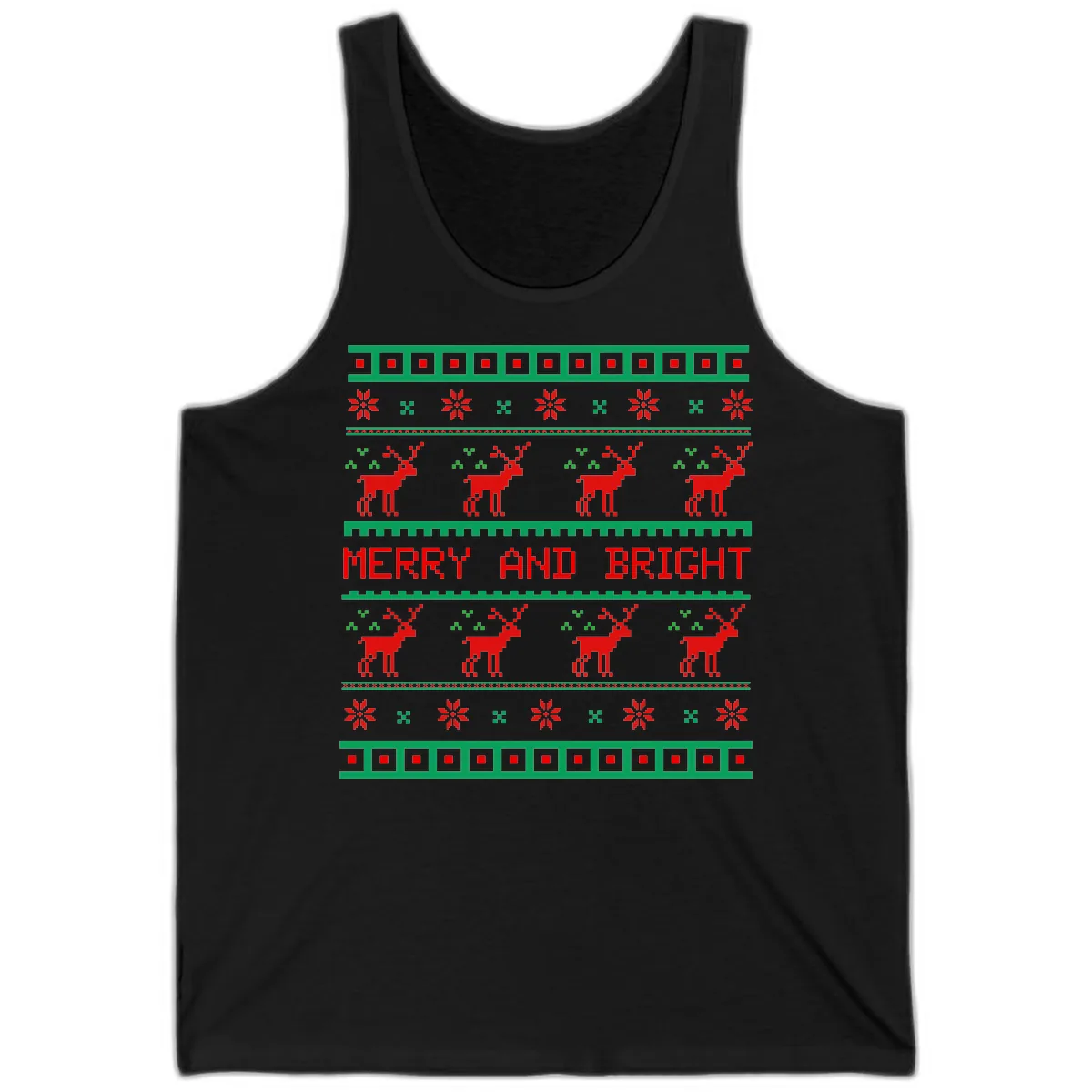 Reindeer Merry And Bright Ugly Christmas Sweater Pattern Tank in Black