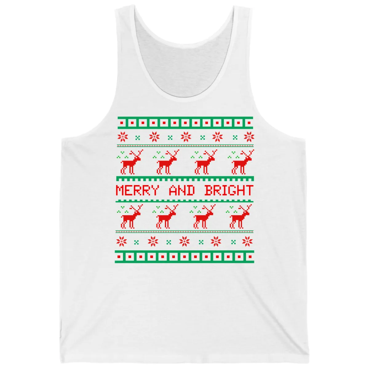 Reindeer Merry And Bright Ugly Christmas Sweater Pattern Tank in White