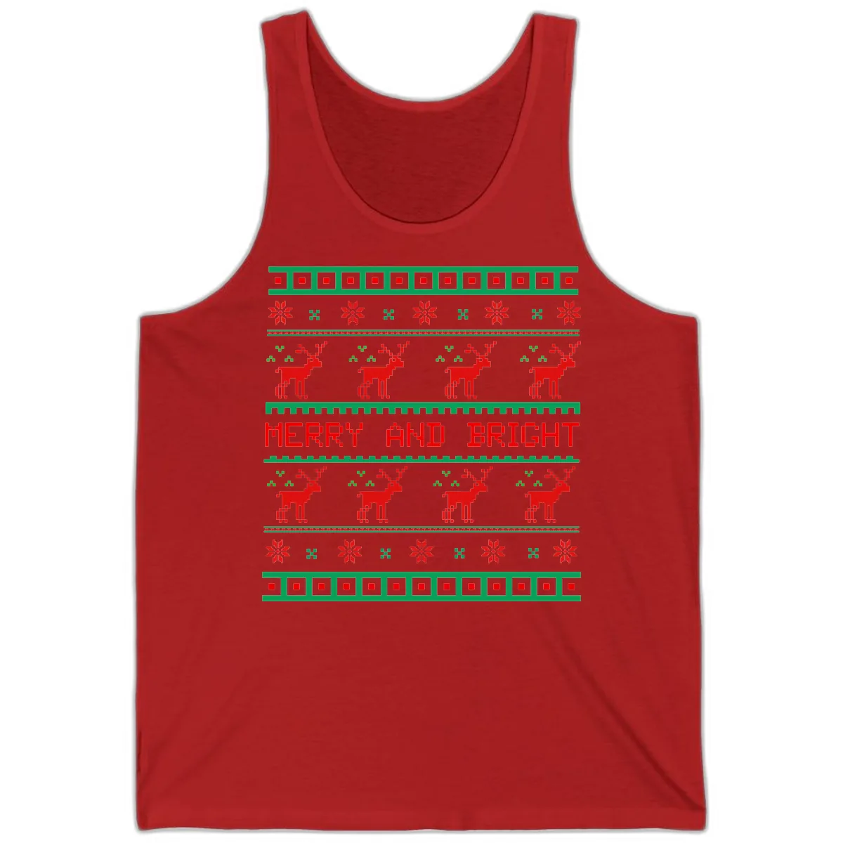 Reindeer Merry And Bright Ugly Christmas Sweater Pattern Tank in Red