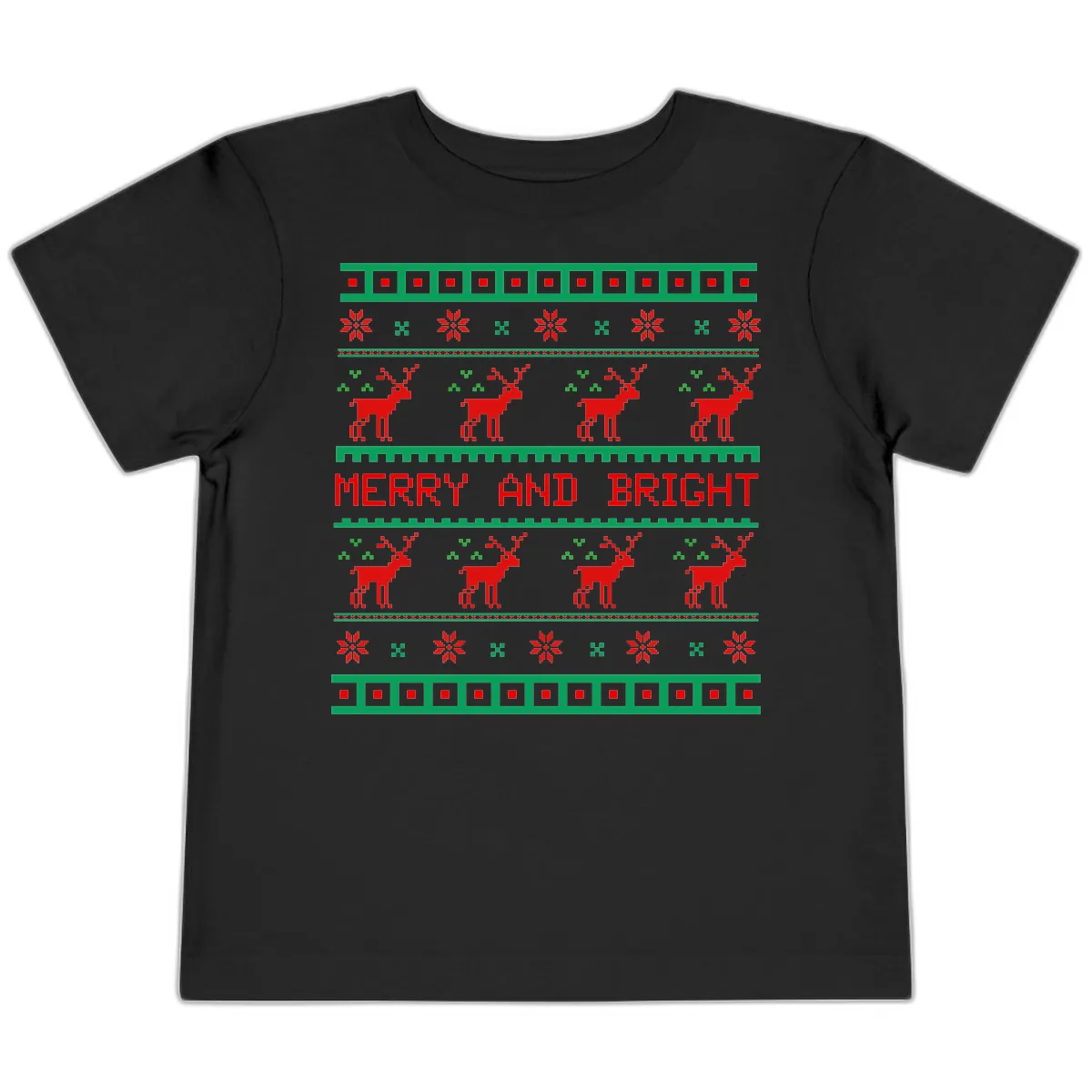 Reindeer Merry And Bright Ugly Christmas Sweater Pattern Toddler T-Shirt in Black