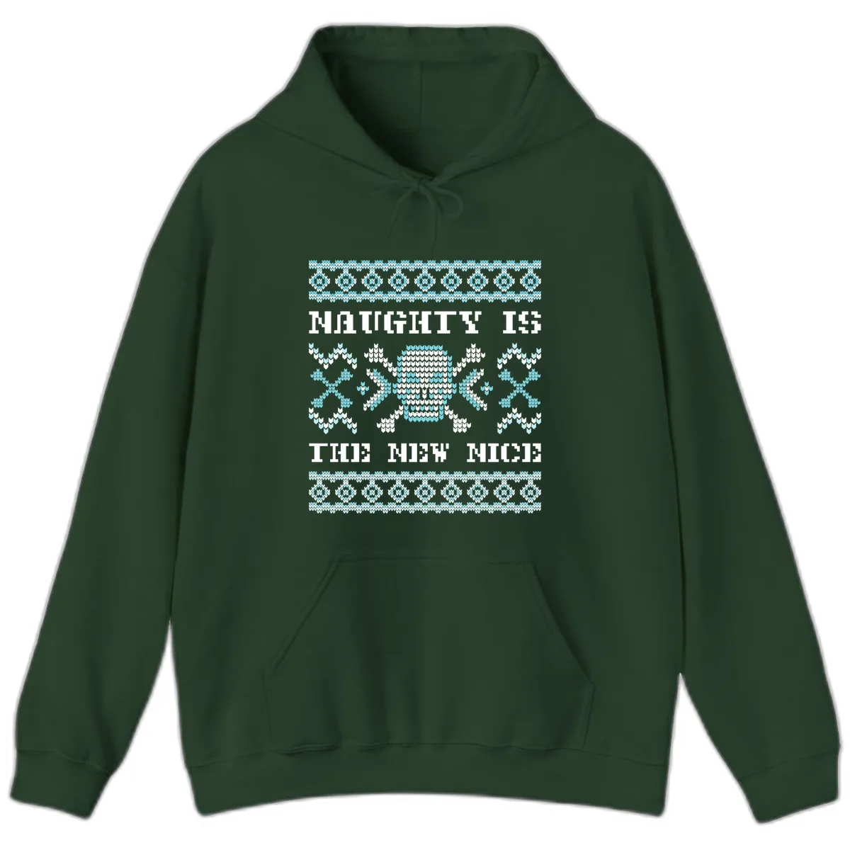Naughty Is The New Nice Skull Hoodie in Forest Green