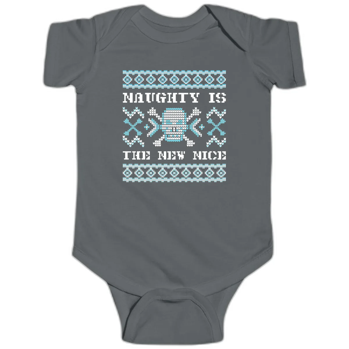 Naughty Is The New Nice Skull Baby Onesie in Charcoal
