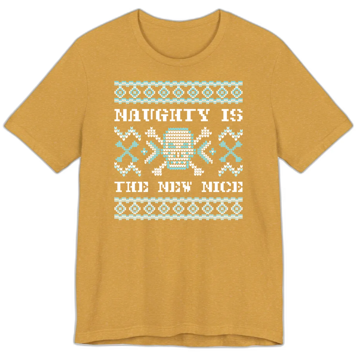 Naughty Is The New Nice Skull Premium T-Shirt in Heather Mustard