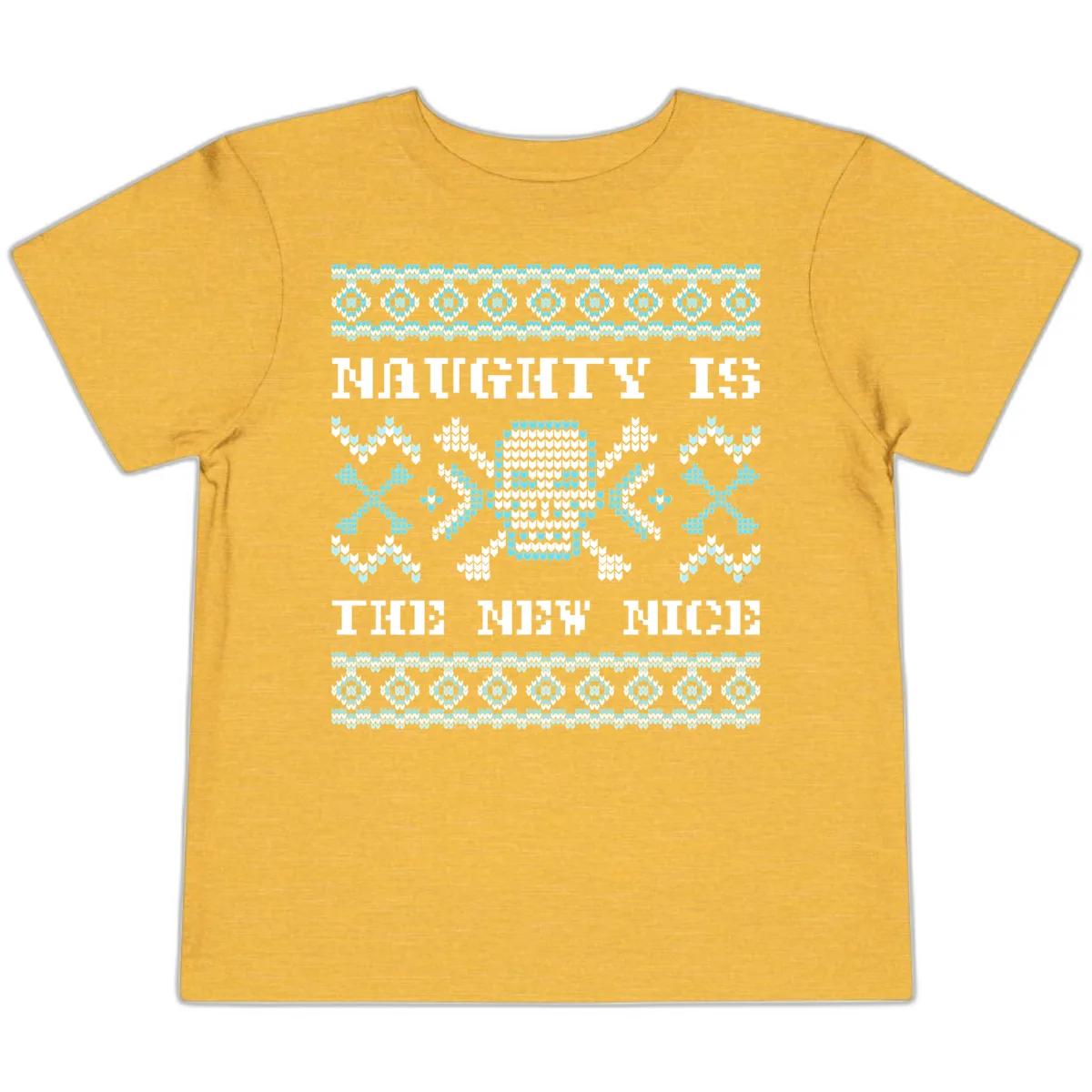 Naughty Is The New Nice Skull Toddler T-Shirt in Heather Yellow Gold