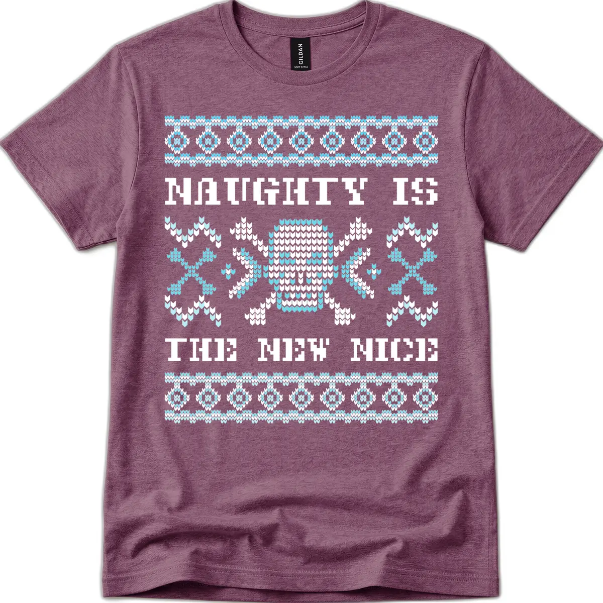 Naughty Is The New Nice Skull T-Shirt in Heather Maroon