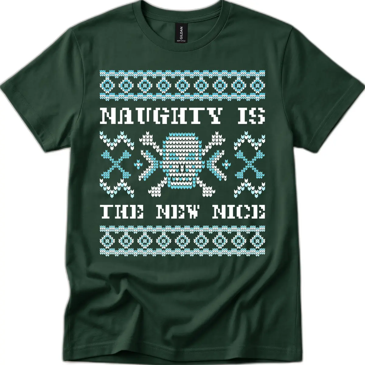 Naughty Is The New Nice Skull T-Shirt in Forest Green