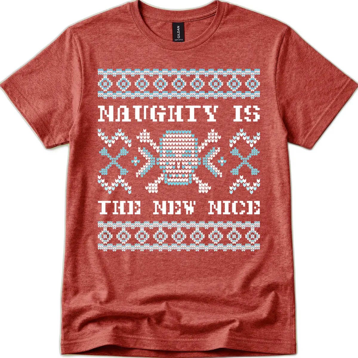 Naughty Is The New Nice Skull T-Shirt in Heather Cardinal