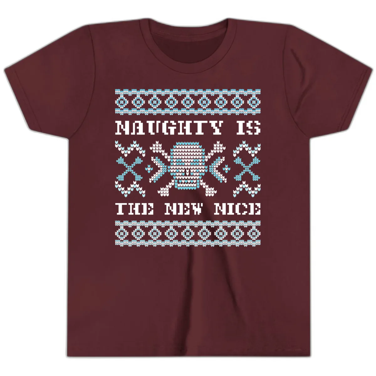 Naughty Is The New Nice Skull Youth T-Shirt in Maroon