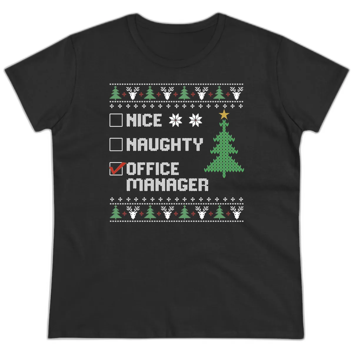 Office Manager Christmas Checklist Ladies Tee in Black
