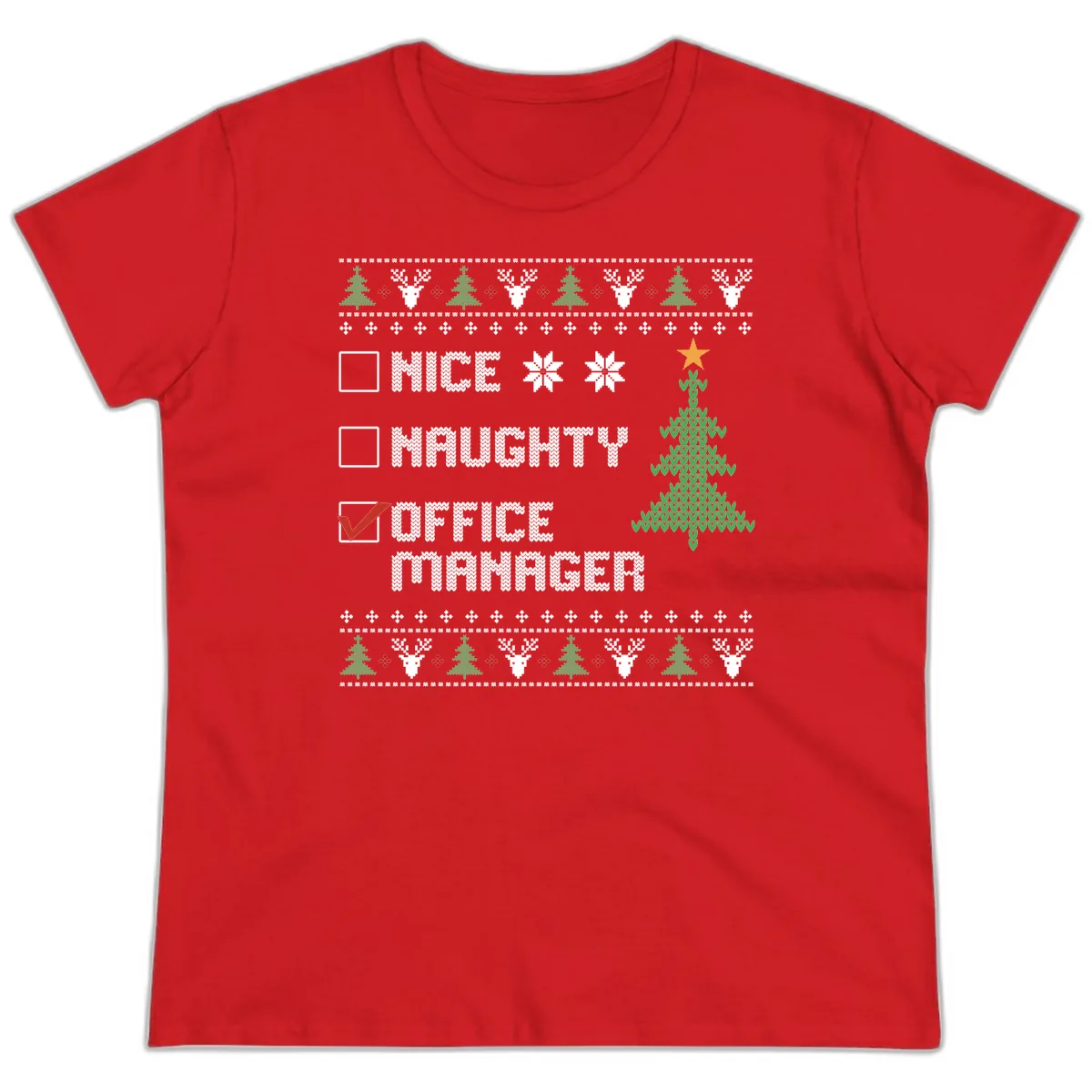 Office Manager Christmas Checklist Ladies Tee in Red