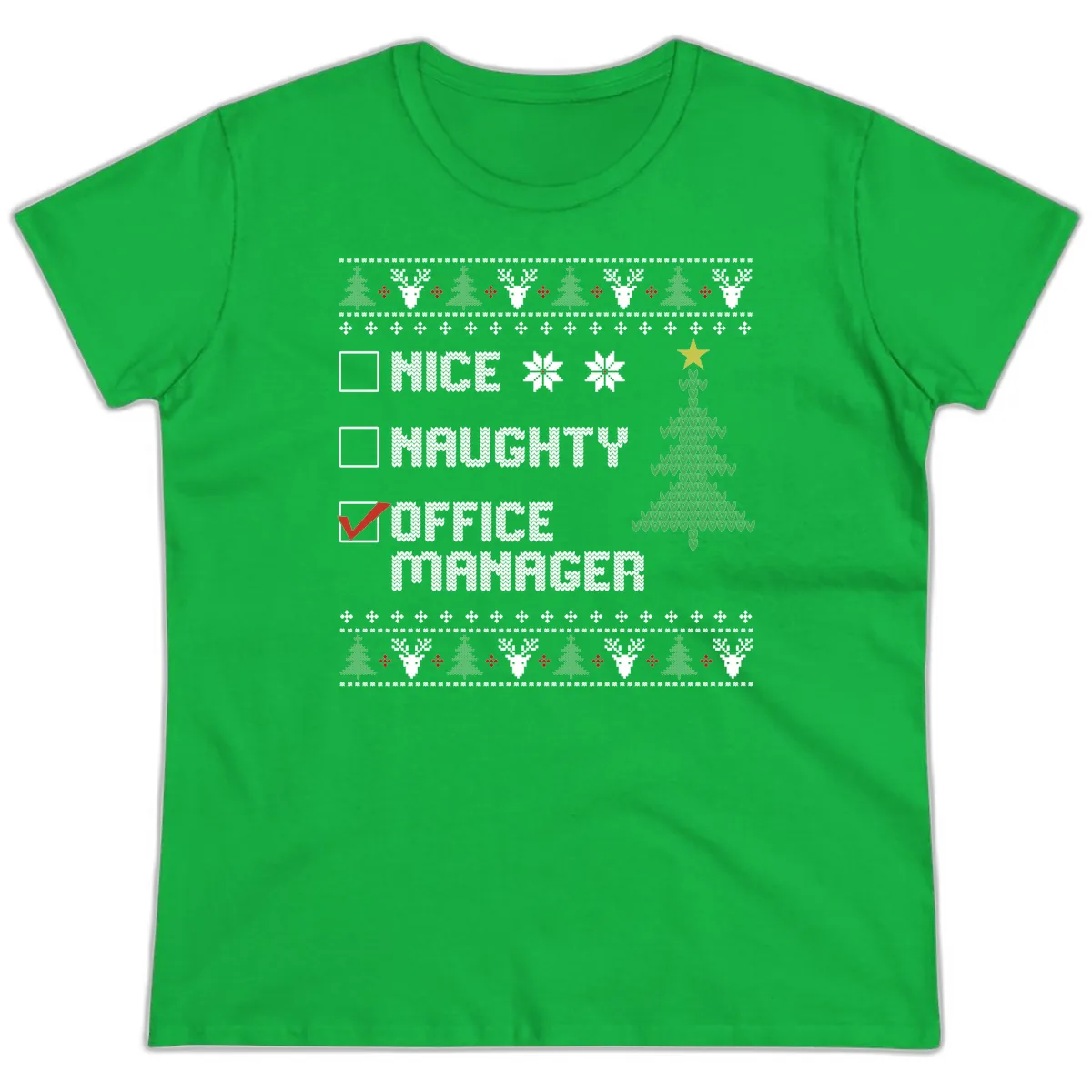Office Manager Christmas Checklist Ladies Tee in Irish Green