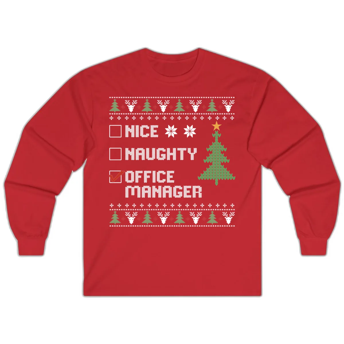 Office Manager Christmas Checklist Long Sleeve in Red